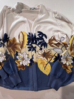 Chico's Garden Ottoman Detail Cardigan Sweater floral nautical colors Women's Sm